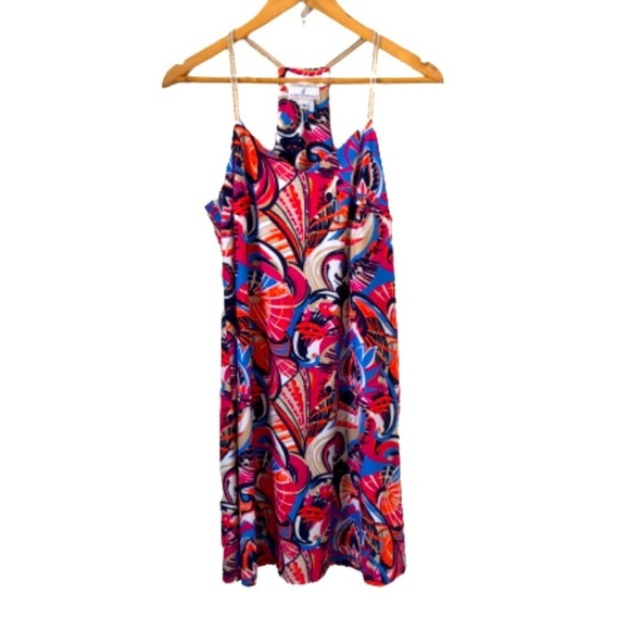 Jude Connally Dresses & Skirts - Jude Connally Bailey multicolor graphic print slip dress w gld braid strps SZ S
